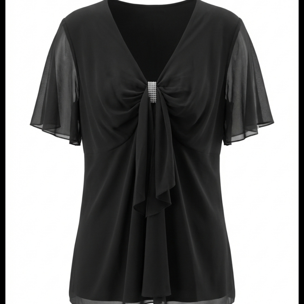 Woman Within Womens Plus Size Black Blouse with Rhinestone Detail Size 3X